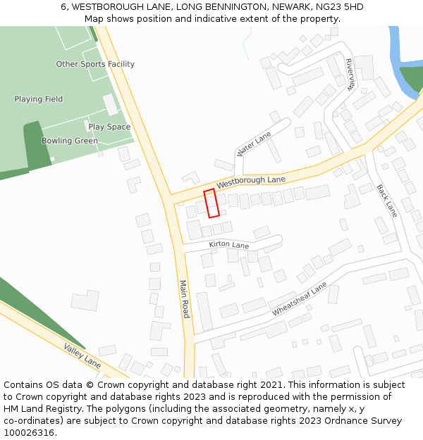 6, WESTBOROUGH LANE, LONG BENNINGTON, NEWARK, NG23 5HD: Location map and indicative extent of plot