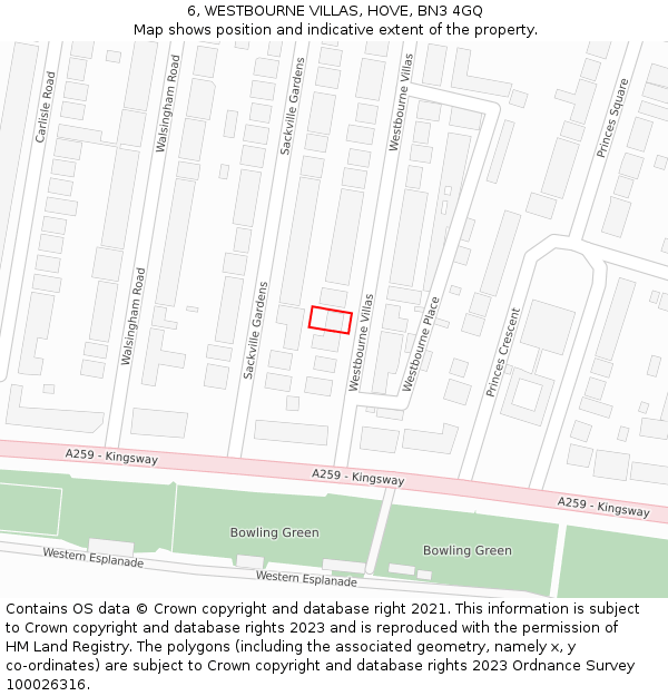 6, WESTBOURNE VILLAS, HOVE, BN3 4GQ: Location map and indicative extent of plot