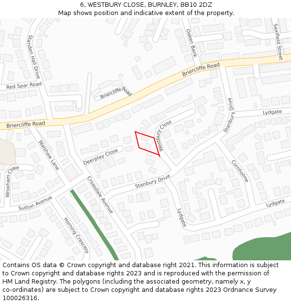 6, WESTBURY CLOSE, BURNLEY, BB10 2DZ: Location map and indicative extent of plot