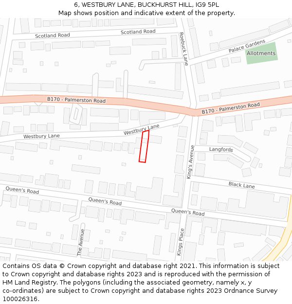 6, WESTBURY LANE, BUCKHURST HILL, IG9 5PL: Location map and indicative extent of plot