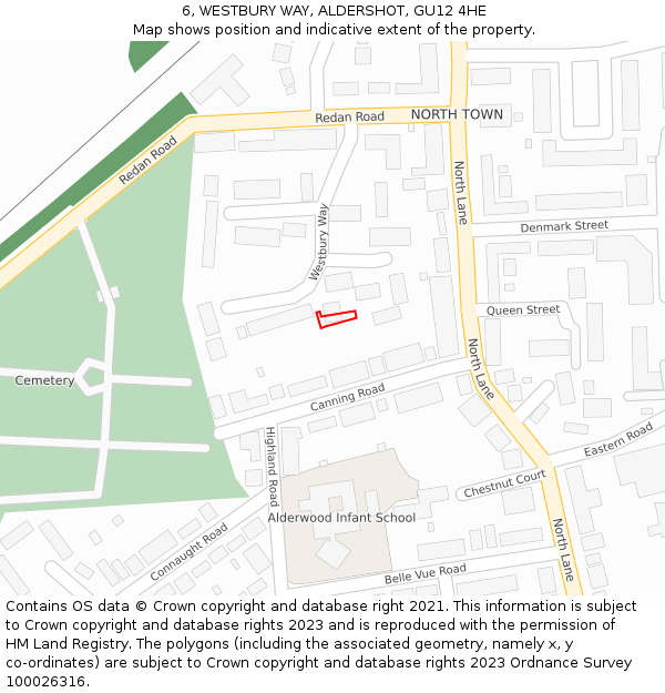 6, WESTBURY WAY, ALDERSHOT, GU12 4HE: Location map and indicative extent of plot