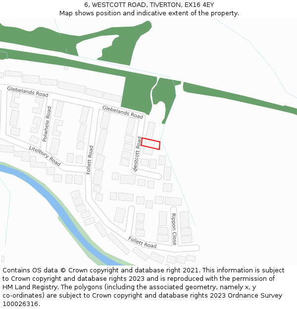 6, WESTCOTT ROAD, TIVERTON, EX16 4EY: Location map and indicative extent of plot