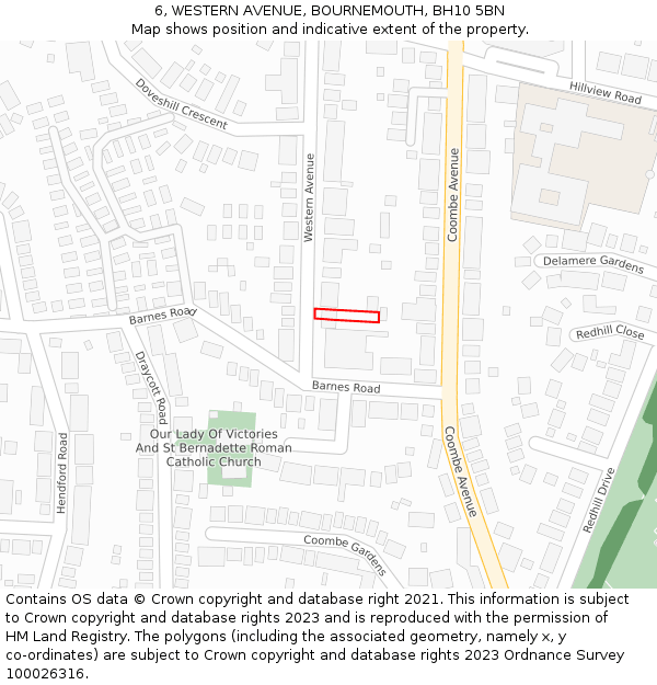 6, WESTERN AVENUE, BOURNEMOUTH, BH10 5BN: Location map and indicative extent of plot