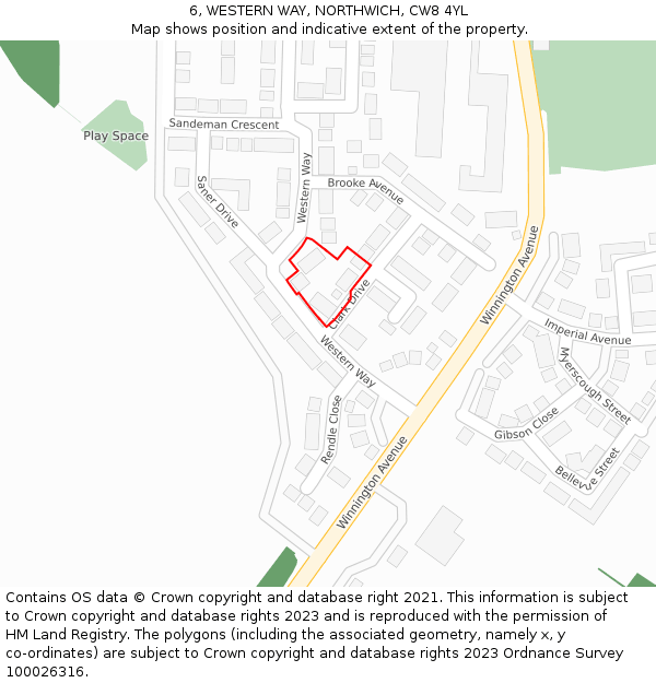 6, WESTERN WAY, NORTHWICH, CW8 4YL: Location map and indicative extent of plot