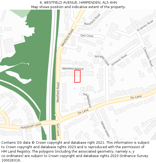 6, WESTFIELD AVENUE, HARPENDEN, AL5 4HN: Location map and indicative extent of plot