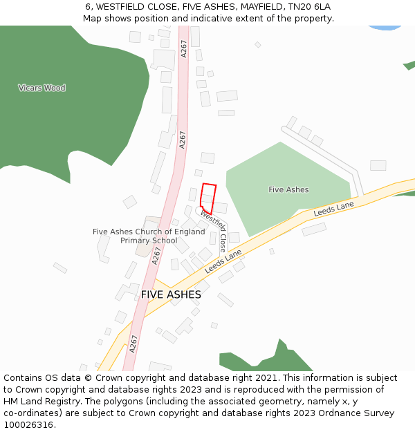 6, WESTFIELD CLOSE, FIVE ASHES, MAYFIELD, TN20 6LA: Location map and indicative extent of plot