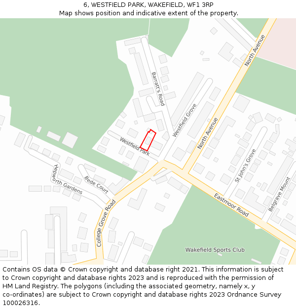 6, WESTFIELD PARK, WAKEFIELD, WF1 3RP: Location map and indicative extent of plot