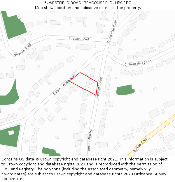 6, WESTFIELD ROAD, BEACONSFIELD, HP9 1EG: Location map and indicative extent of plot