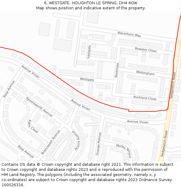 6, WESTGATE, HOUGHTON LE SPRING, DH4 6GW: Location map and indicative extent of plot