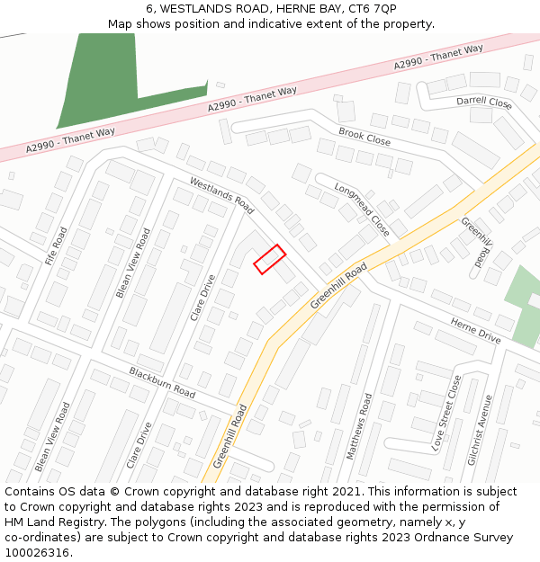 6, WESTLANDS ROAD, HERNE BAY, CT6 7QP: Location map and indicative extent of plot