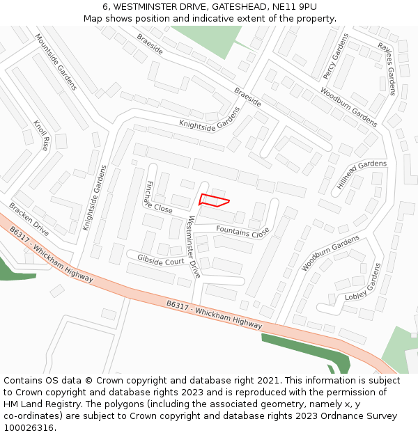 6, WESTMINSTER DRIVE, GATESHEAD, NE11 9PU: Location map and indicative extent of plot