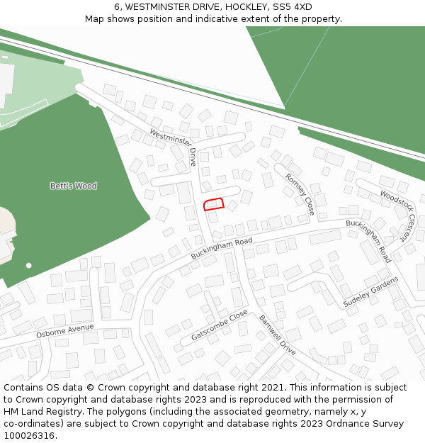 6, WESTMINSTER DRIVE, HOCKLEY, SS5 4XD: Location map and indicative extent of plot