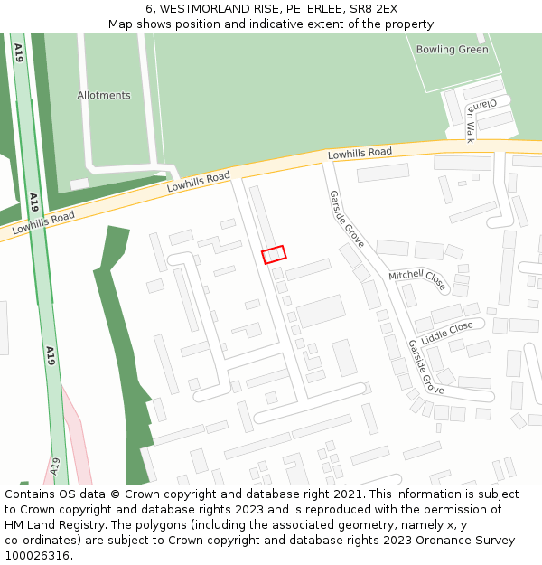 6, WESTMORLAND RISE, PETERLEE, SR8 2EX: Location map and indicative extent of plot