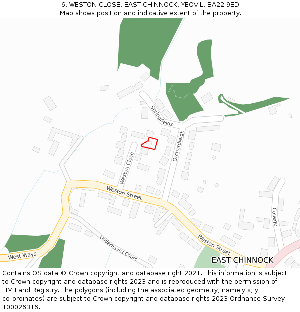 6, WESTON CLOSE, EAST CHINNOCK, YEOVIL, BA22 9ED: Location map and indicative extent of plot