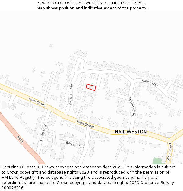 6, WESTON CLOSE, HAIL WESTON, ST. NEOTS, PE19 5LH: Location map and indicative extent of plot