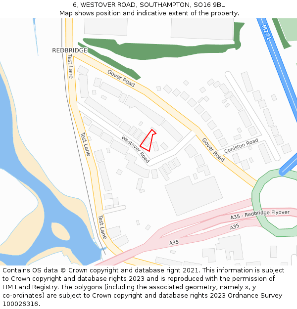 6, WESTOVER ROAD, SOUTHAMPTON, SO16 9BL: Location map and indicative extent of plot