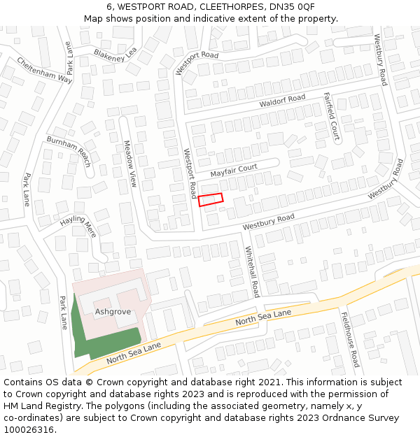 6, WESTPORT ROAD, CLEETHORPES, DN35 0QF: Location map and indicative extent of plot