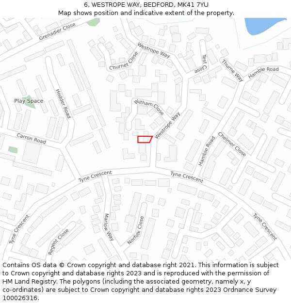 6, WESTROPE WAY, BEDFORD, MK41 7YU: Location map and indicative extent of plot