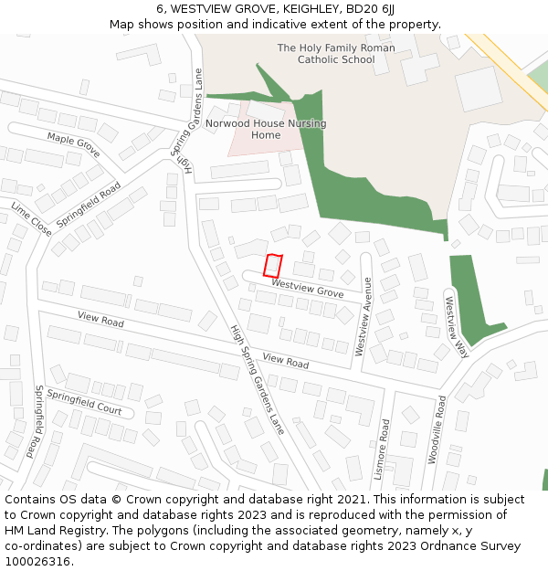 6, WESTVIEW GROVE, KEIGHLEY, BD20 6JJ: Location map and indicative extent of plot