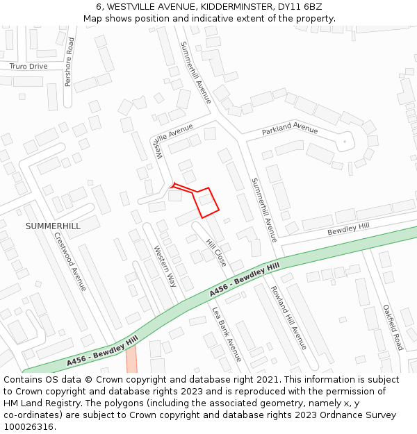 6, WESTVILLE AVENUE, KIDDERMINSTER, DY11 6BZ: Location map and indicative extent of plot