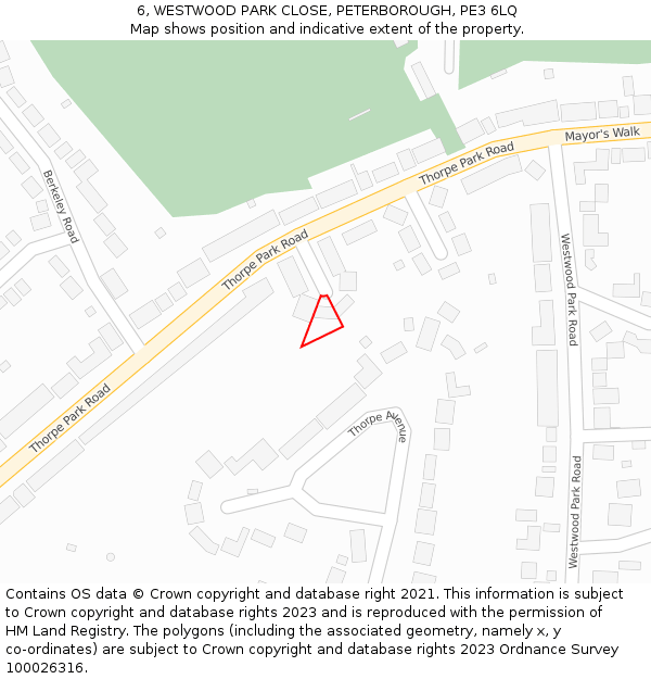 6, WESTWOOD PARK CLOSE, PETERBOROUGH, PE3 6LQ: Location map and indicative extent of plot