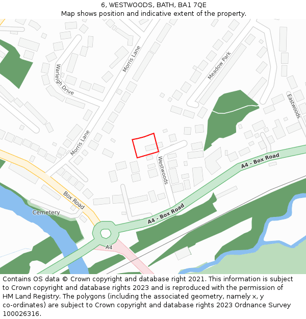 6, WESTWOODS, BATH, BA1 7QE: Location map and indicative extent of plot