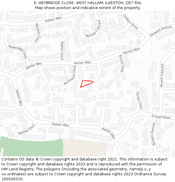 6, WEYBRIDGE CLOSE, WEST HALLAM, ILKESTON, DE7 6NL: Location map and indicative extent of plot