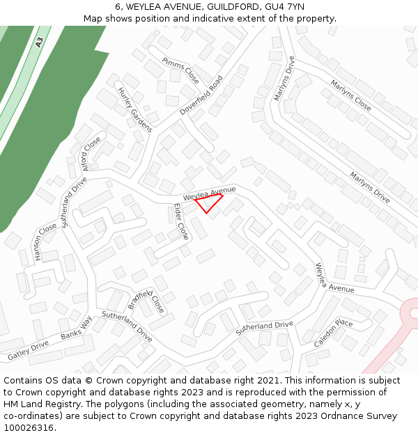 6, WEYLEA AVENUE, GUILDFORD, GU4 7YN: Location map and indicative extent of plot