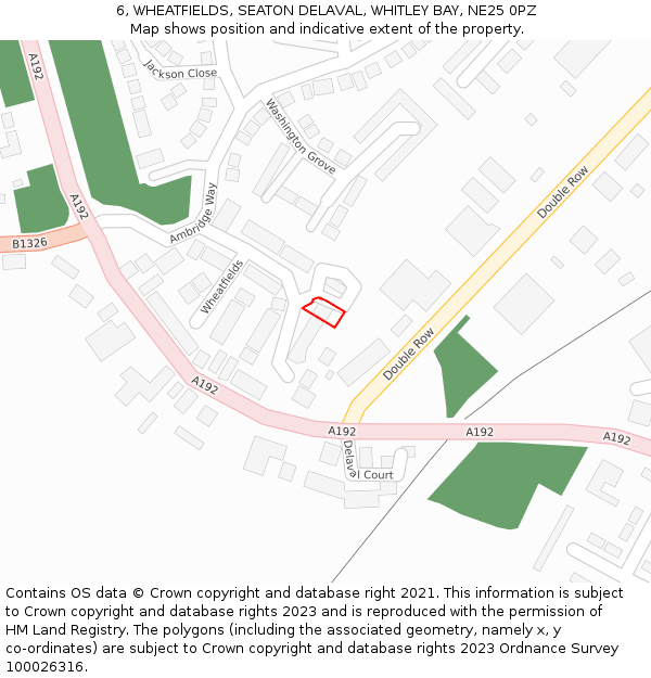 6, WHEATFIELDS, SEATON DELAVAL, WHITLEY BAY, NE25 0PZ: Location map and indicative extent of plot