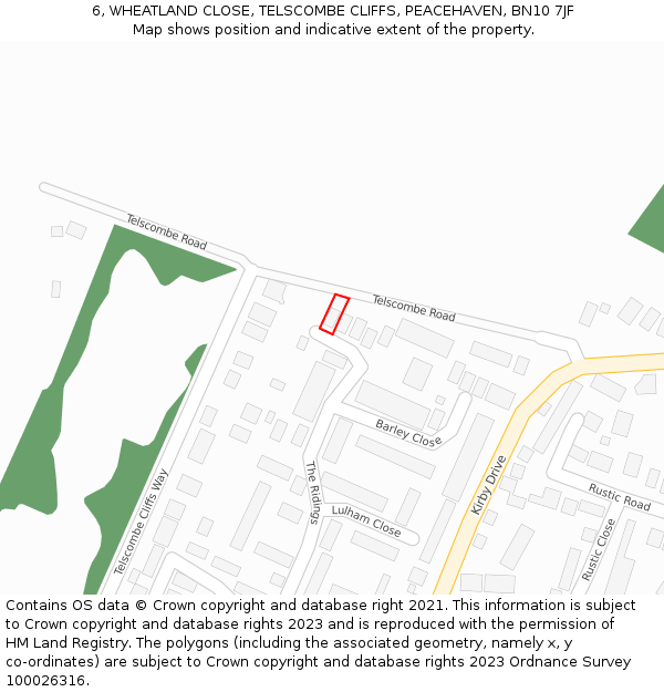 6, WHEATLAND CLOSE, TELSCOMBE CLIFFS, PEACEHAVEN, BN10 7JF: Location map and indicative extent of plot