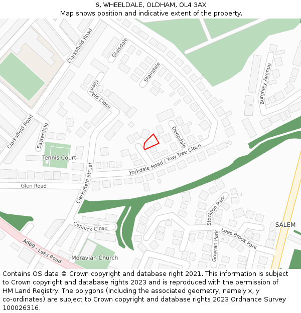 6, WHEELDALE, OLDHAM, OL4 3AX: Location map and indicative extent of plot