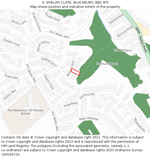 6, WHELAN CLOSE, BLACKBURN, BB2 4FX: Location map and indicative extent of plot