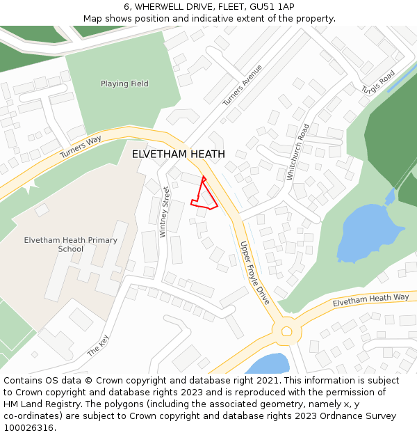 6, WHERWELL DRIVE, FLEET, GU51 1AP: Location map and indicative extent of plot