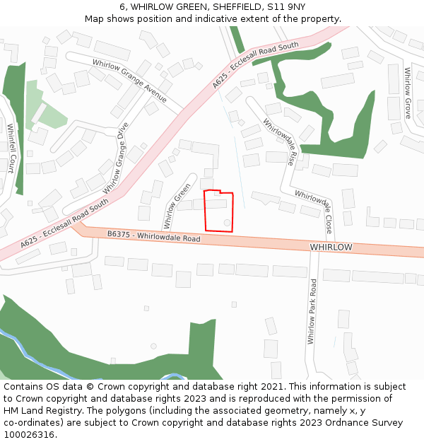 6, WHIRLOW GREEN, SHEFFIELD, S11 9NY: Location map and indicative extent of plot