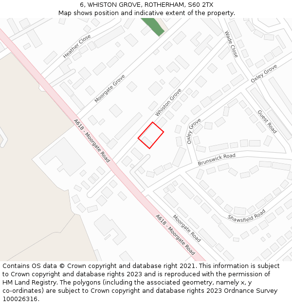 6, WHISTON GROVE, ROTHERHAM, S60 2TX: Location map and indicative extent of plot