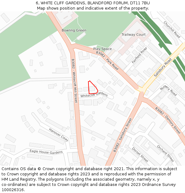 6, WHITE CLIFF GARDENS, BLANDFORD FORUM, DT11 7BU: Location map and indicative extent of plot