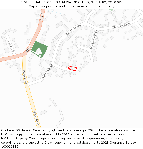 6, WHITE HALL CLOSE, GREAT WALDINGFIELD, SUDBURY, CO10 0XU: Location map and indicative extent of plot