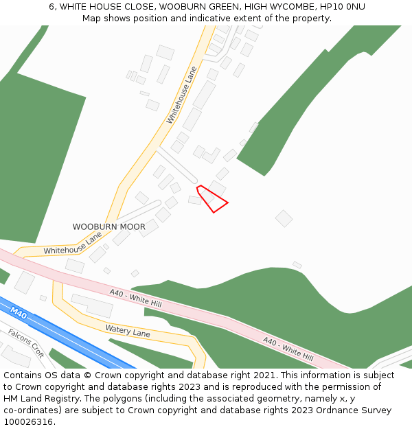 6, WHITE HOUSE CLOSE, WOOBURN GREEN, HIGH WYCOMBE, HP10 0NU: Location map and indicative extent of plot