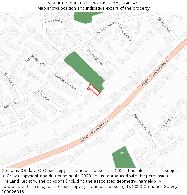 6, WHITEBEAM CLOSE, WOKINGHAM, RG41 4SF: Location map and indicative extent of plot