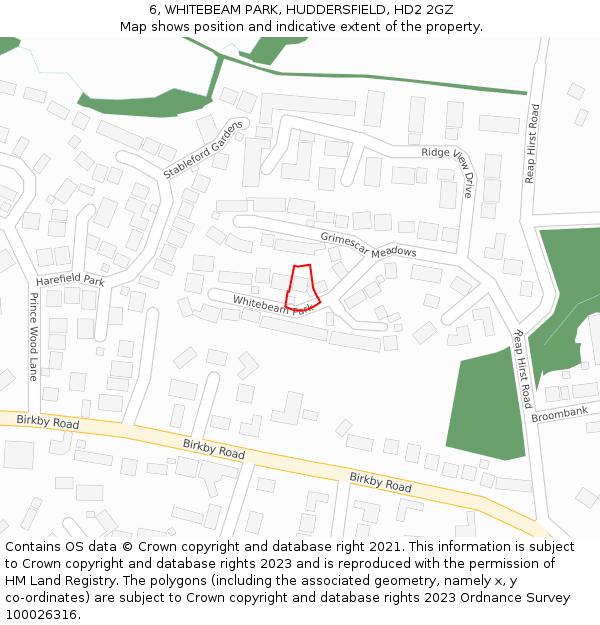 6, WHITEBEAM PARK, HUDDERSFIELD, HD2 2GZ: Location map and indicative extent of plot