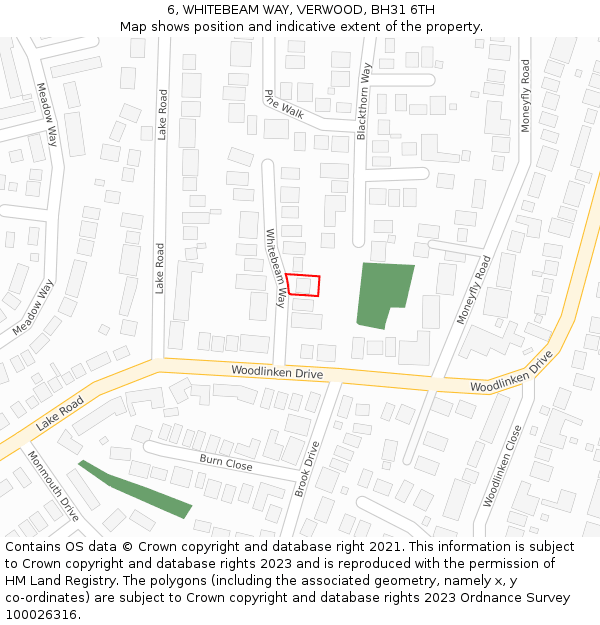 6, WHITEBEAM WAY, VERWOOD, BH31 6TH: Location map and indicative extent of plot