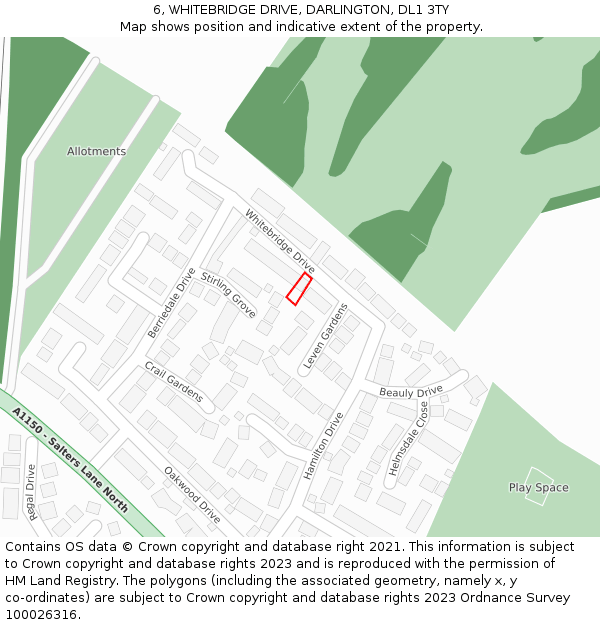 6, WHITEBRIDGE DRIVE, DARLINGTON, DL1 3TY: Location map and indicative extent of plot