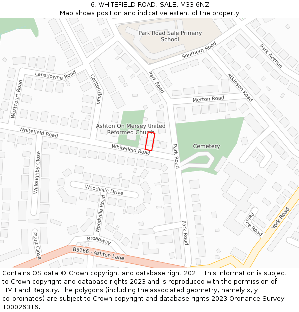 6, WHITEFIELD ROAD, SALE, M33 6NZ: Location map and indicative extent of plot