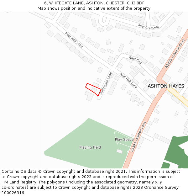 6, WHITEGATE LANE, ASHTON, CHESTER, CH3 8DF: Location map and indicative extent of plot