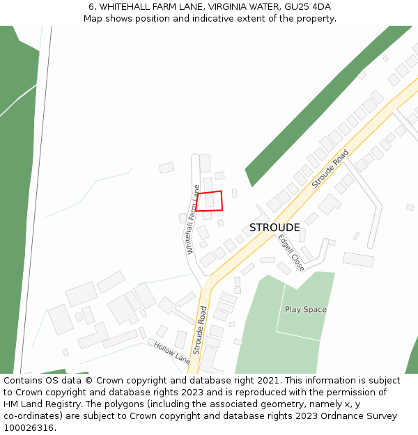 6, WHITEHALL FARM LANE, VIRGINIA WATER, GU25 4DA: Location map and indicative extent of plot