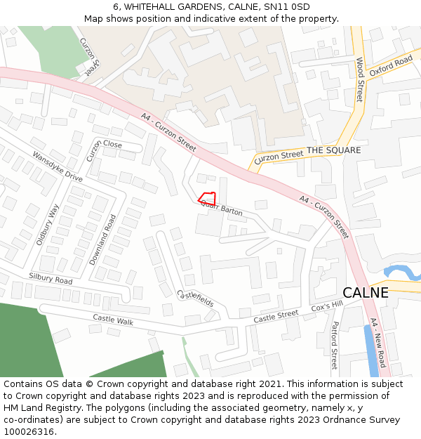 6, WHITEHALL GARDENS, CALNE, SN11 0SD: Location map and indicative extent of plot