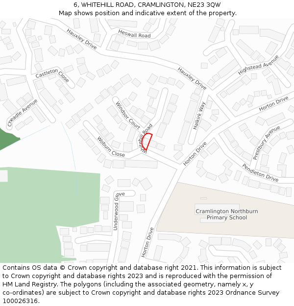 6, WHITEHILL ROAD, CRAMLINGTON, NE23 3QW: Location map and indicative extent of plot