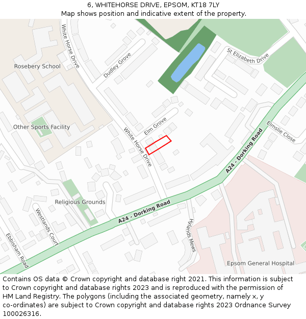 6, WHITEHORSE DRIVE, EPSOM, KT18 7LY: Location map and indicative extent of plot