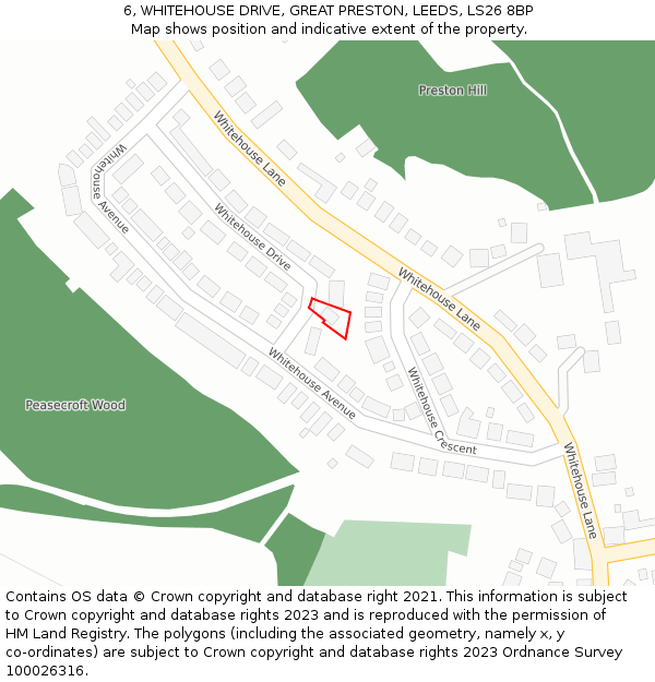 6, WHITEHOUSE DRIVE, GREAT PRESTON, LEEDS, LS26 8BP: Location map and indicative extent of plot