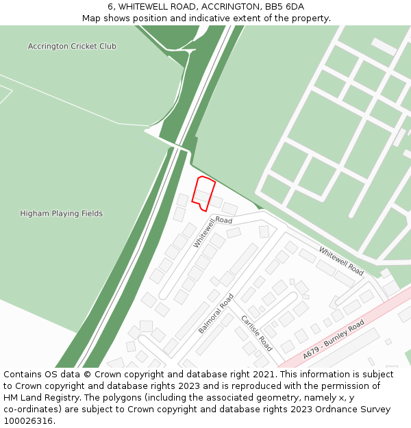 6, WHITEWELL ROAD, ACCRINGTON, BB5 6DA: Location map and indicative extent of plot